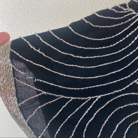 Vintage Silk Beaded Jacket Black and Silver Size Large - Picture 8 of 8